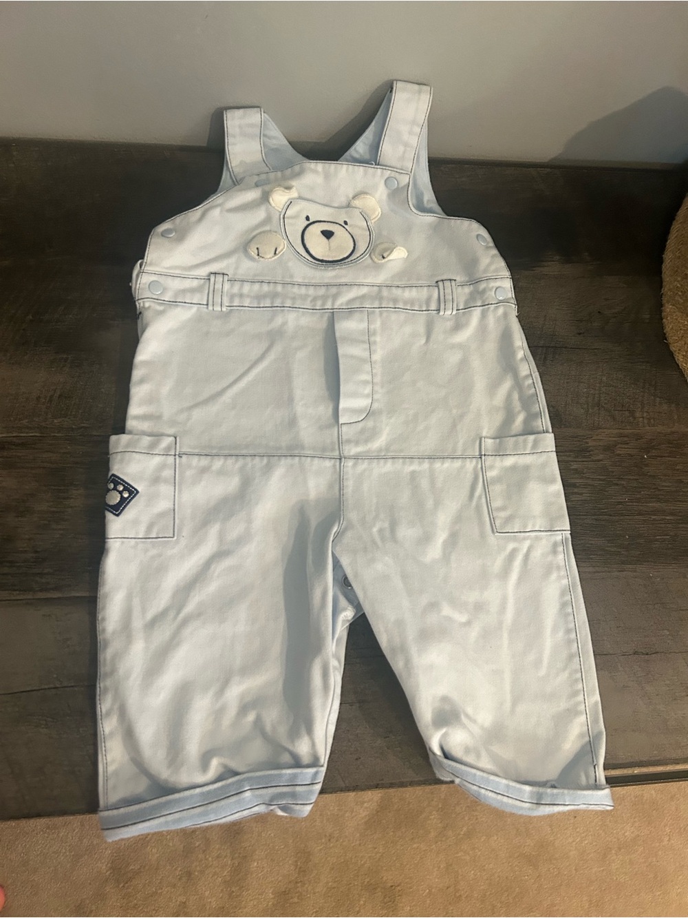 Vintage Style Baby Blue Teddy Bear Overalls Infant